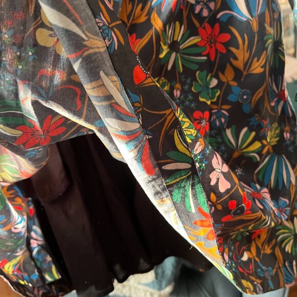 Boden Frill Neck Smocked Dress Black "Wild Dandelion" UK 12 US 8 EUC Knee Length - Picture 5 of 11